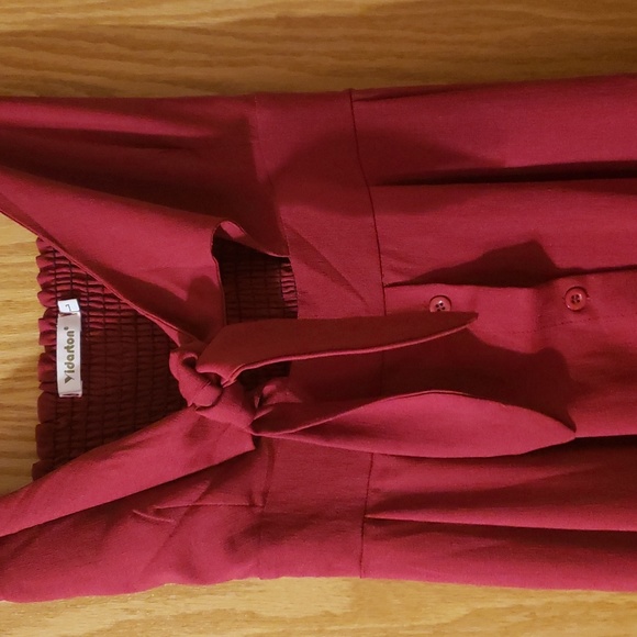 NWT Burgendy Tie Front Fit and Flare Button Down Sundress - Picture 7 of 11